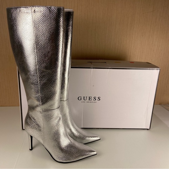 Guess Shoes - GUESS gwRICHEE Silver Metallic Snakeskin Knee High Boots 8.5 NIB Stiletto